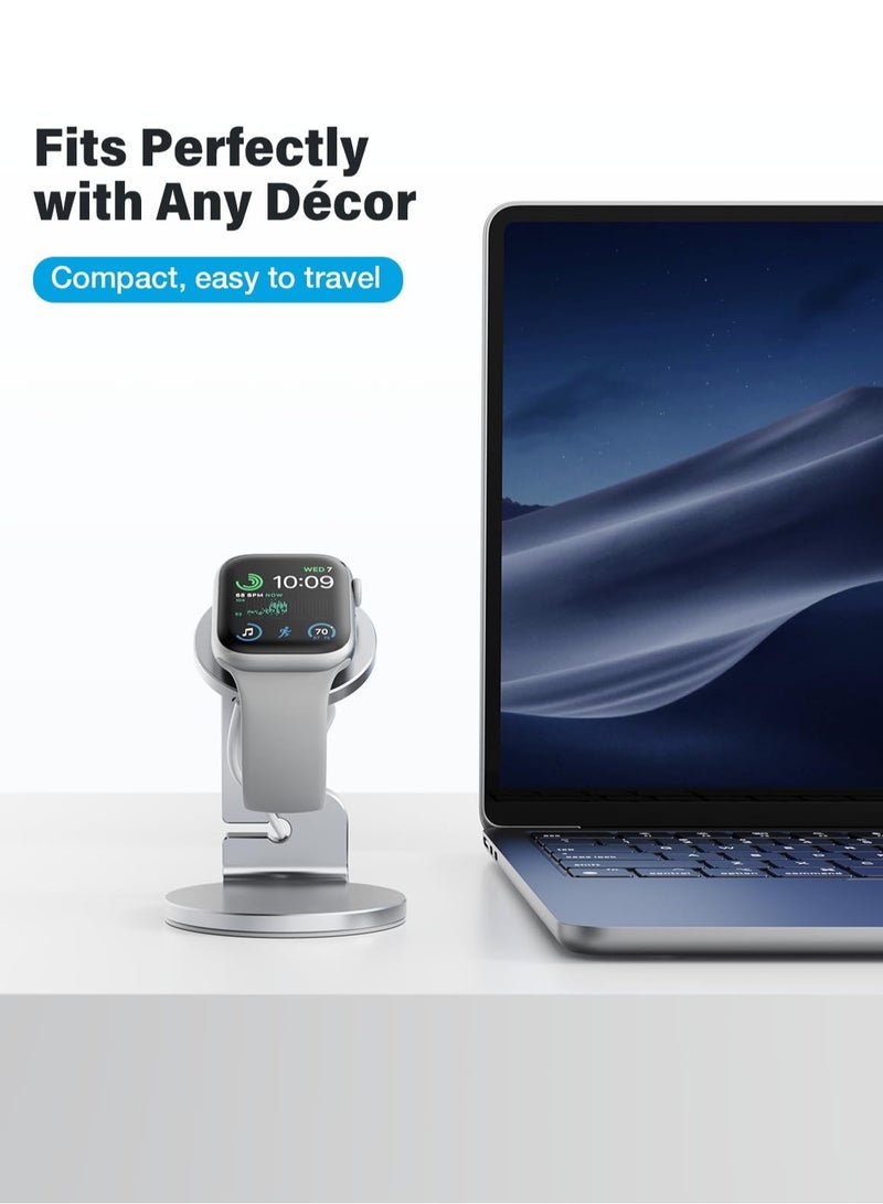 Apple Watch Stand - Future-Proof Charging Dock for All iWatch Series | Sturdy Apple Watch Holder with Cable Management | Compatible with Series 8, 7, 6, 5, 4, 3, 2, 1 (Silver)