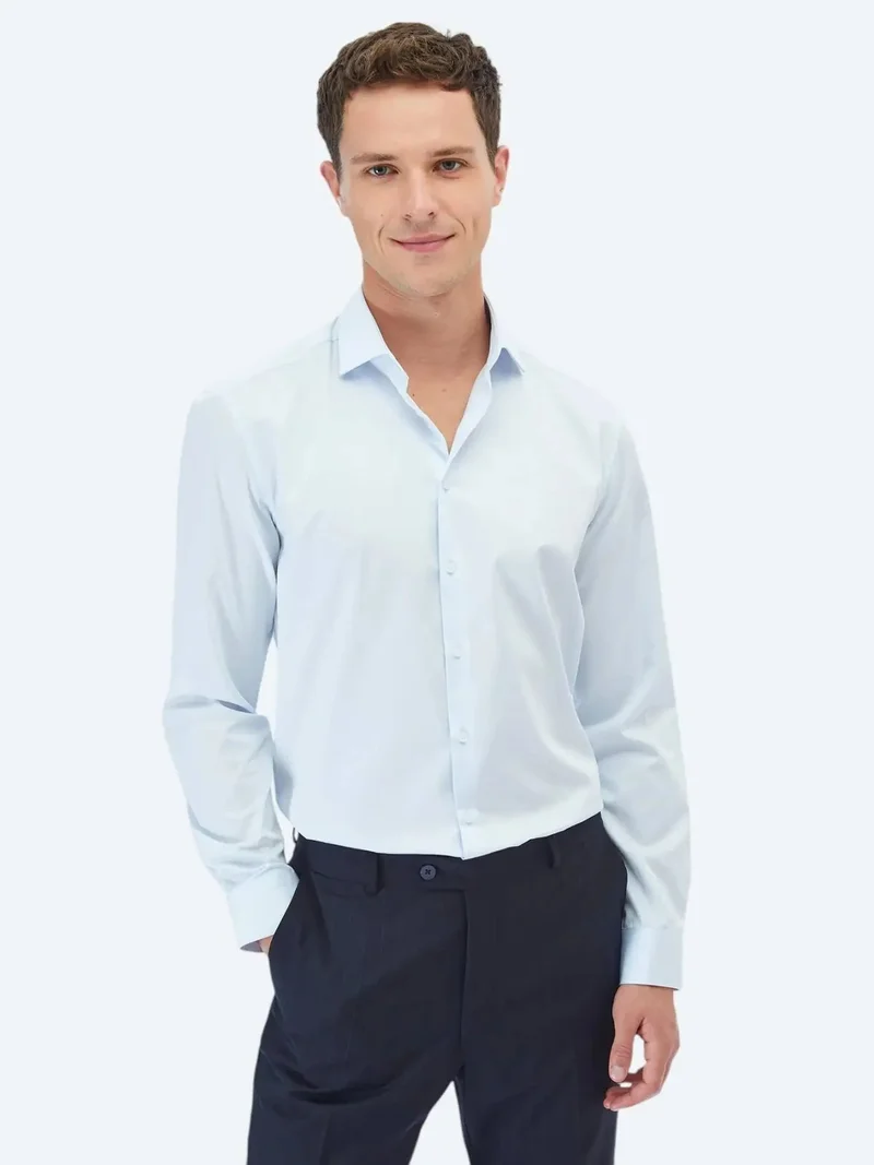 Kip Light Blue Plain Regular Fit Weaving Classical 100% Cotton Shirt