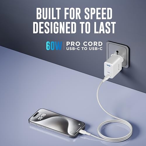URBN Pro Cord 60W Super Fast Charging Cable | Type C to C | Supports Apple Car Play & Android Auto| Super Fast Charging and Data Transfer | Nylon Braided 1.2 Meter | 1 Year Warranty (White) - Image 4