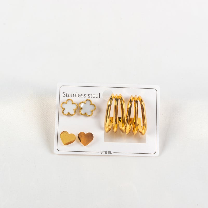 مجموعة من 3 حلق أستانليس ستيل ذهبي