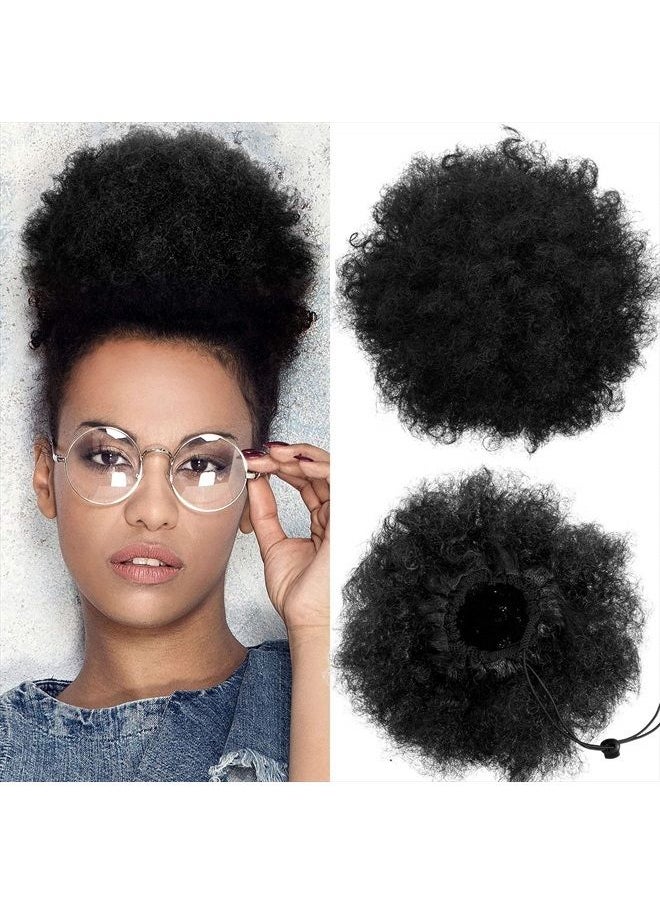 WILLBOND 2 Pieces Afro Puff Drawstring Ponytail Synthetic Short Curly Hair Afro Bun Extension Afro Chignon Hairpieces Wig Updo Hair Extensions (Light Black)  - Image 1