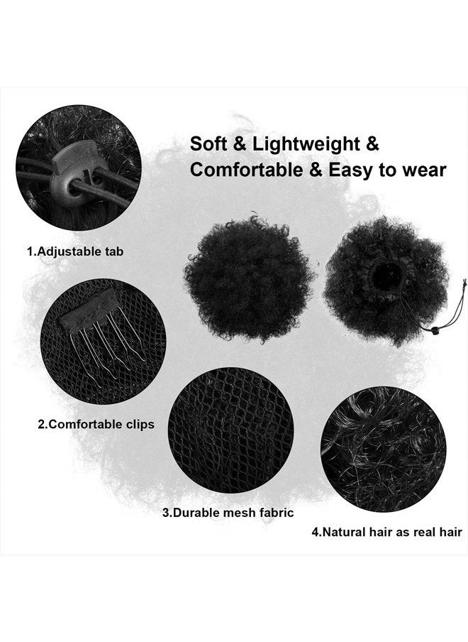 WILLBOND 2 Pieces Afro Puff Drawstring Ponytail Synthetic Short Curly Hair Afro Bun Extension Afro Chignon Hairpieces Wig Updo Hair Extensions (Light Black)  - Image 3