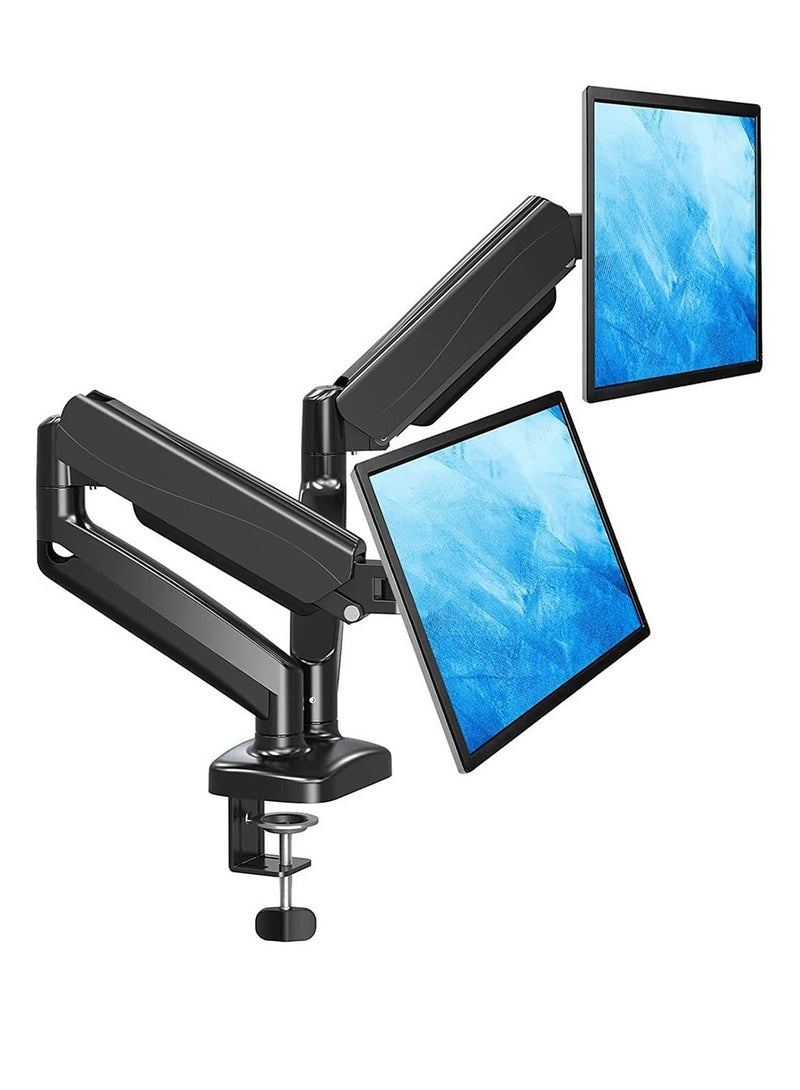 Dual Gas Monitor Mount - Articulating Gas Spring Monitor Arm, Adjustable VESA Mount Desk Stand with Clamp and Grommet Base - Fits 13 to 32 inch (Dual Arm Gas Spring, Black) - Image 1