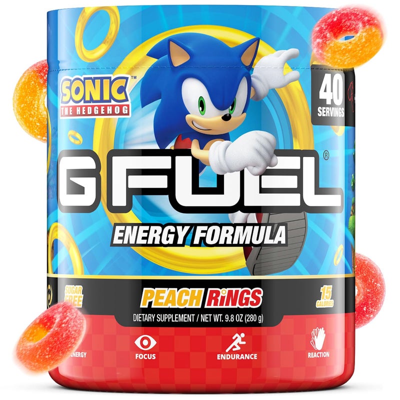 G Fuel Sonic Energy Drink Powder, Pre Workout Caffeine Mix for Gaming, Sugar Free Focus Amino, Vitamin + Antioxidants, 9.8oz (Peach Ring Candy, 40 Servings) - Image 1