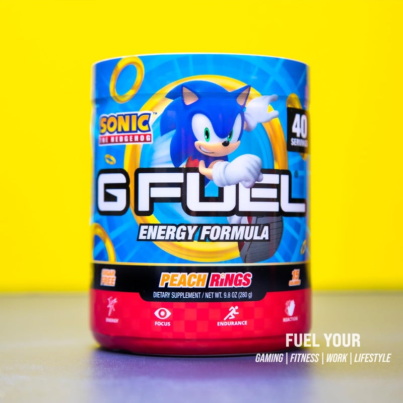 G Fuel Sonic Energy Drink Powder, Pre Workout Caffeine Mix for Gaming, Sugar Free Focus Amino, Vitamin + Antioxidants, 9.8oz (Peach Ring Candy, 40 Servings) - Image 5