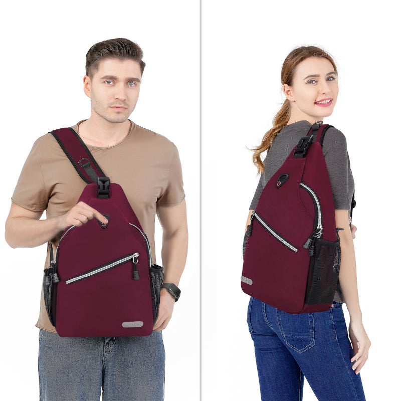 MOSISO Rope Sling Backpack (Up to 13 inch), Multipurpose Crossbody Chest One Shoulder Outdoor Travel Hiking Daypack, Wine Red - Image 5