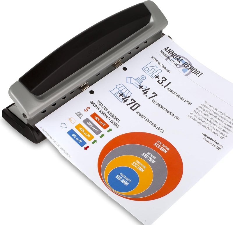 Swing Line 3 Hole Punch, 10 Sheet Capacity Three Hole Puncher 3 Ring, Adjustable 2-3 Hole Paper Punch, Precision Pro, Black & Silver (74037) - Image 5