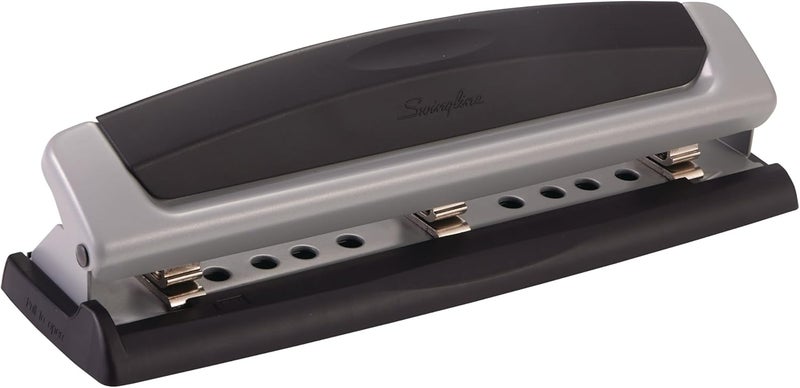 Swing Line 3 Hole Punch, 10 Sheet Capacity Three Hole Puncher 3 Ring, Adjustable 2-3 Hole Paper Punch, Precision Pro, Black & Silver (74037) - Image 1