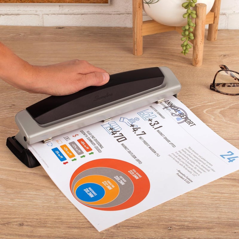 Swing Line 3 Hole Punch, 10 Sheet Capacity Three Hole Puncher 3 Ring, Adjustable 2-3 Hole Paper Punch, Precision Pro, Black & Silver (74037) - Image 3