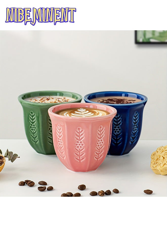 NIBEMINENT Arabic Coffee Cup Ceramic Handless 250ml - Embossed Tulip Design for Turkish Coffee, Espresso, Arabic Tea, Kahwa, Gift & Home Decor - Image 3