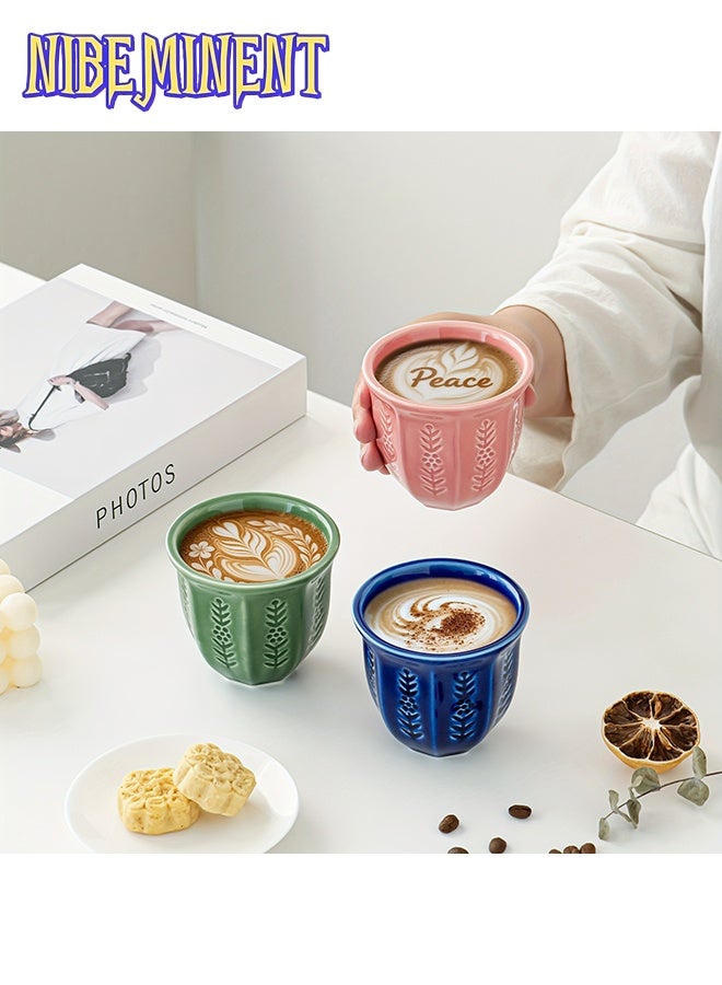 NIBEMINENT Arabic Coffee Cup Ceramic Handless 250ml - Embossed Tulip Design for Turkish Coffee, Espresso, Arabic Tea, Kahwa, Gift & Home Decor - Image 2