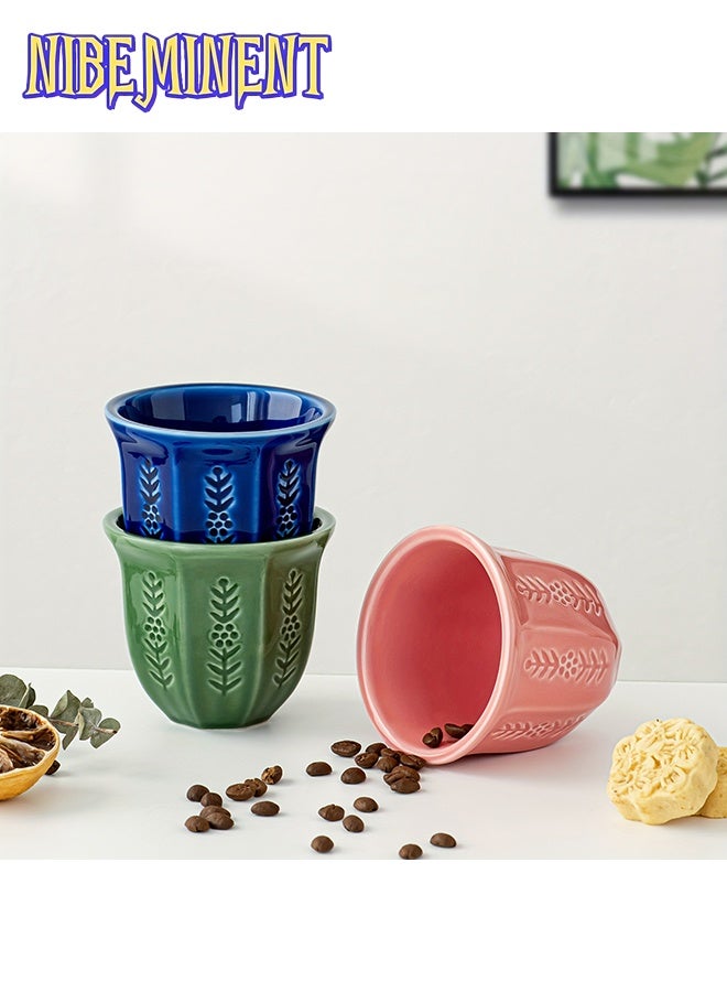 NIBEMINENT Arabic Coffee Cup Ceramic Handless 250ml - Embossed Tulip Design for Turkish Coffee, Espresso, Arabic Tea, Kahwa, Gift & Home Decor - Image 4