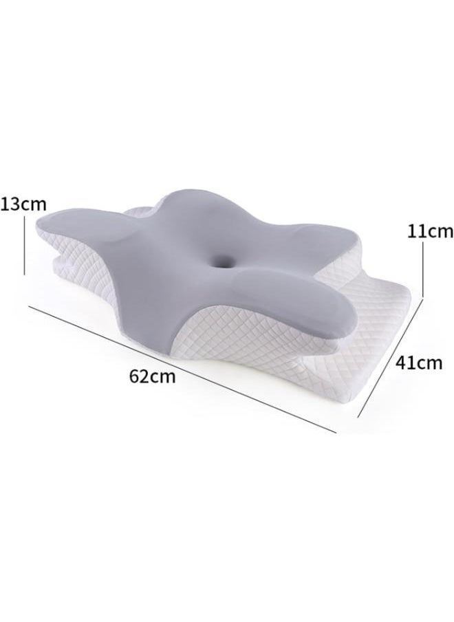 Butterfly-Shape Cervical Pillow for Shoulder and Neck Pain Relief, Memory Foam Neck Pillow Ergonomic Orthopedic Back & Stomach Sleeping Pillow with Breathable & Washable Cover (Grey)