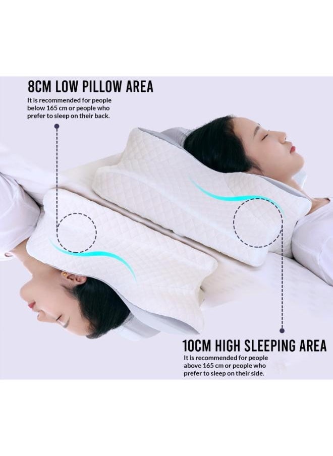 Butterfly-Shape Cervical Pillow for Shoulder and Neck Pain Relief, Memory Foam Neck Pillow Ergonomic Orthopedic Back & Stomach Sleeping Pillow with Breathable & Washable Cover (Grey)