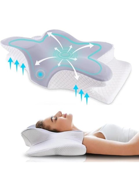 Butterfly-Shape Cervical Pillow for Shoulder and Neck Pain Relief, Memory Foam Neck Pillow Ergonomic Orthopedic Back & Stomach Sleeping Pillow with Breathable & Washable Cover (Grey)