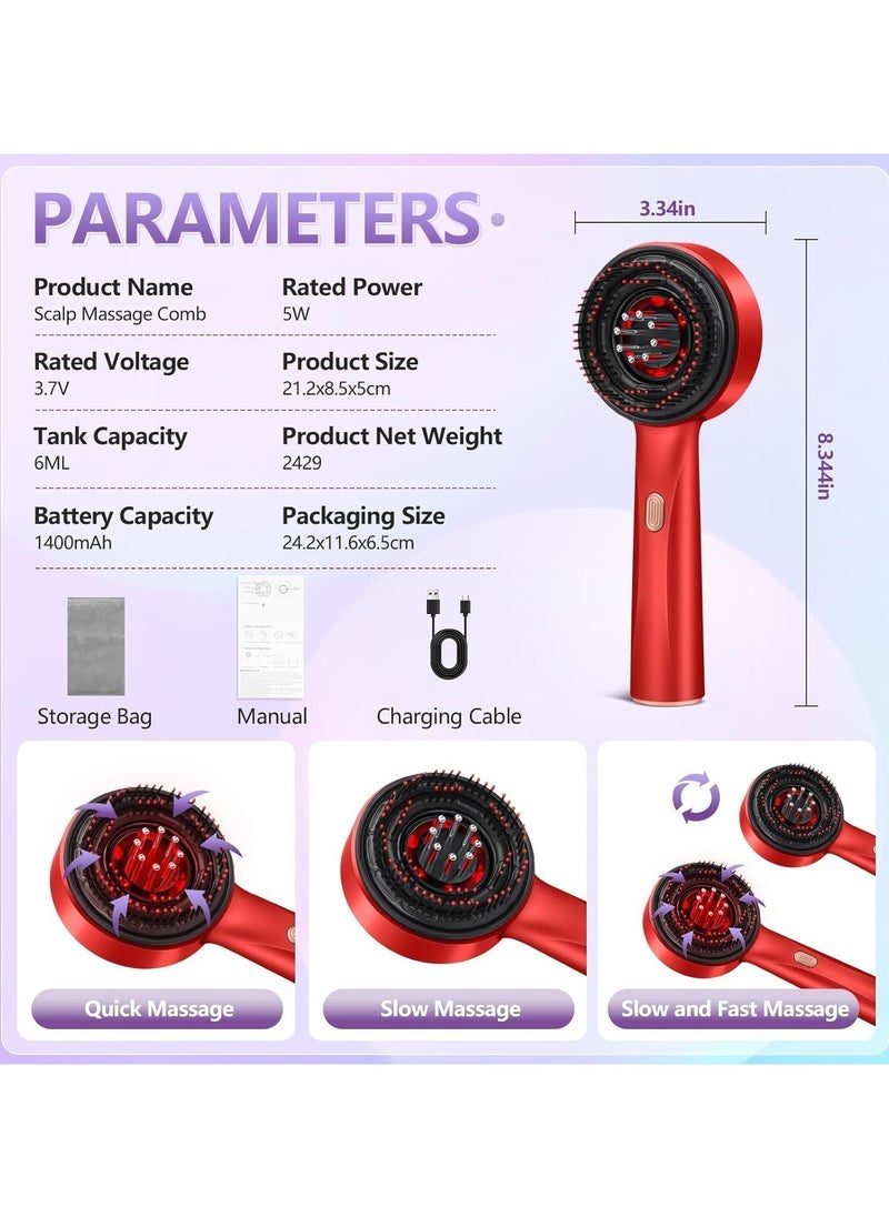 TIGER 3-in-1 Electric Scalp Massager Brush with Hair Oil Applicator – IPX7 Waterproof Vibrating Head Massager for Hair Growth & Relaxation – Soft Silicone Scalp Scrubber for Shower, Travel & Daily Hair Care – USB Rechargeable Gift Tool for Men & Women – Red - Image 2