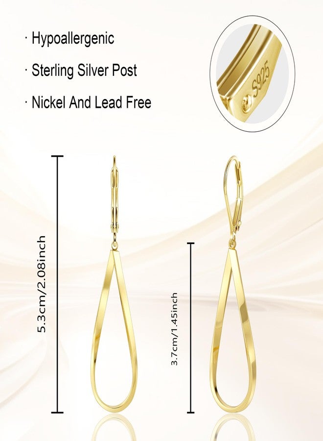 ALEXCRAFT Gold Teardrop Earrings for Women 14k Gold Plated Drop Leverback twisted Dangle Earrings Jewelry Hypoallergenic Statement Boho Leverback Teardrop Dangle Earring for Women Trendy - Image 4