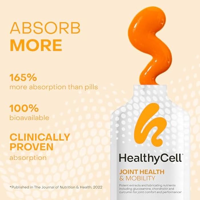 Healthycell Joint Health & Mobility Daily Liquid Supplement - Joint Support Supplement, Inflammation Response, Cartilage & Flexibility with Curcumin, Glucosamine & Chondroitin - 30 Gel Packs - Image 3