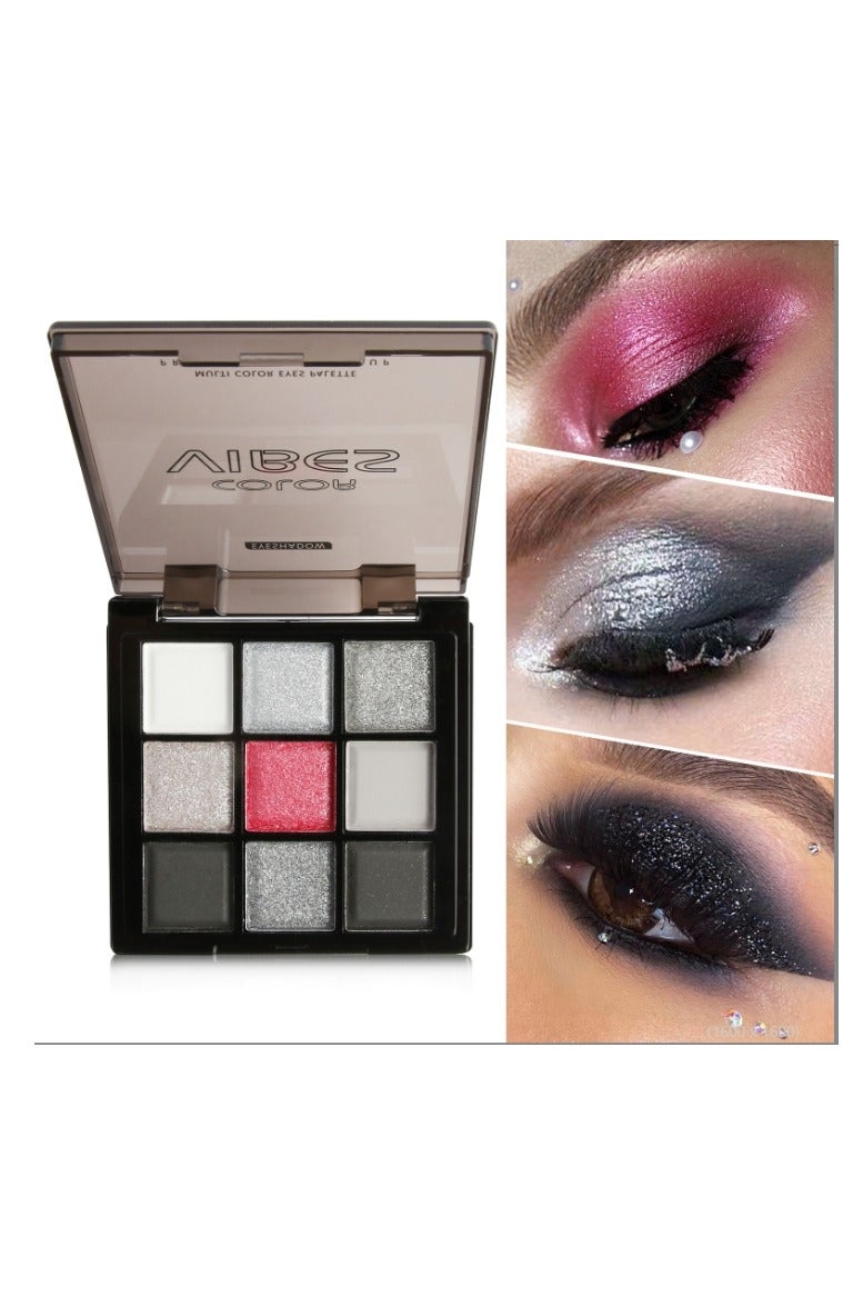 Viber Dark Grey Shimmer Eyeshadow, Shimmer Silver Gray Palette, Blendable 9-Color Set, High Pigmentation, Long-Lasting Wear, Perfect for Creating Looks for Midnight Masquerades - Image 1