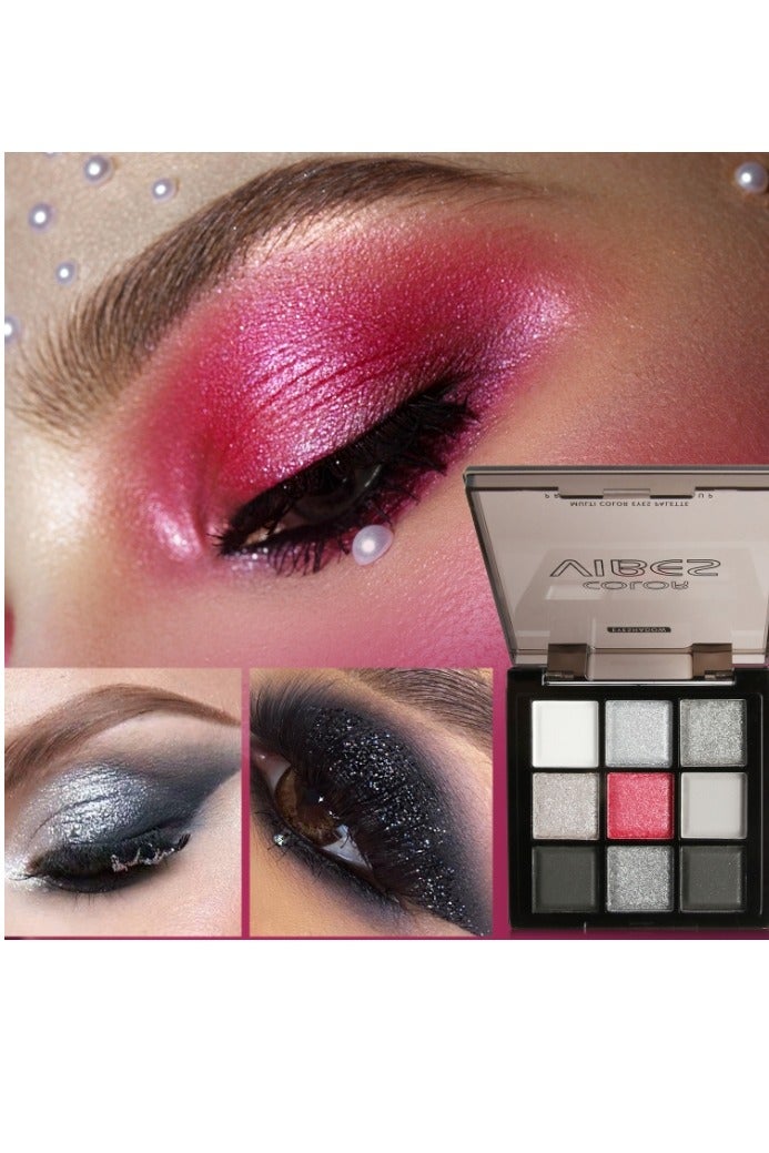 Viber Dark Grey Shimmer Eyeshadow, Shimmer Silver Gray Palette, Blendable 9-Color Set, High Pigmentation, Long-Lasting Wear, Perfect for Creating Looks for Midnight Masquerades - Image 2