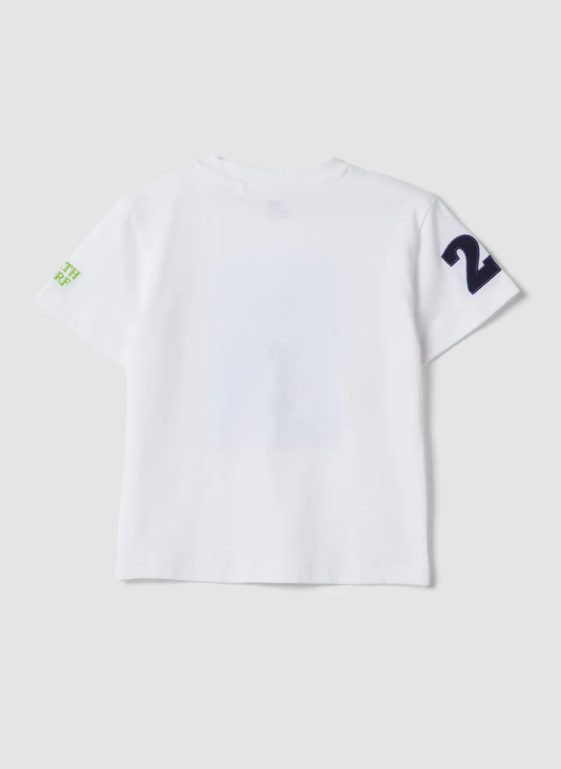 او في اس OVS White Pure Cotton T-Shirt With Print