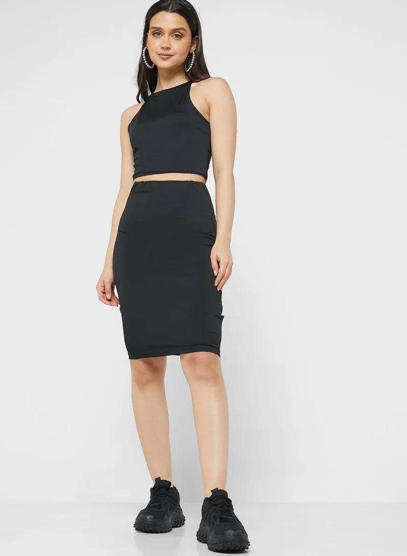 Ginger Solid Skirt Set With Ruching