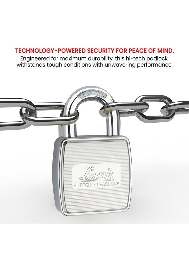 Link® Hi-Tech 70mm Padlock | Stainless Steel Body | Hardened Shackle | 1 Padlock | 3 Silver Keys with Hi-Tech Nickle & Keychain | Made in India - Image 5