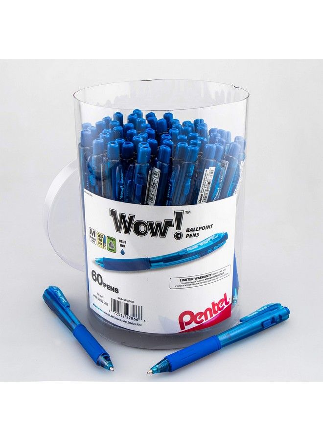 Pentel Wow! Ballpoint Pen (1.0Mm) Med. Line Blue Ink 60Pk Canister (Bk440Pc60C) - Image 2