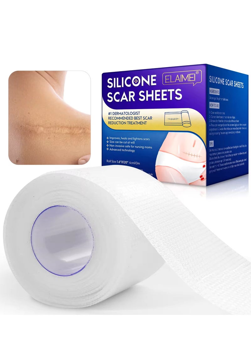 Professional Silicone Scar Sheet for Plastic Surgery, Transparent Acne Scar Roller, Silicon Scar Removal Sheet for C-Section, Surgery, Burn 4cm x 3m