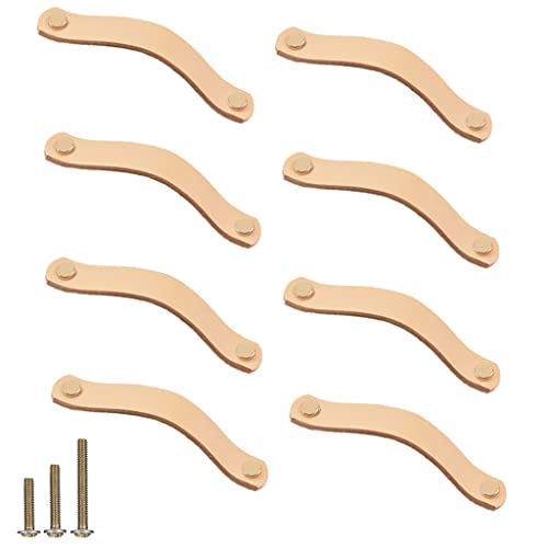 ESreake yusheng 8 Pack Soft Genuine Leather Drawer Pulls Handle,Wardrobe Cabinets Kitchen Closet Knobs Door Pulls Handles knobs with Screws,Home Decoration, Handmade (5.6" / 141mm, Flesh-Colored) - Image 1