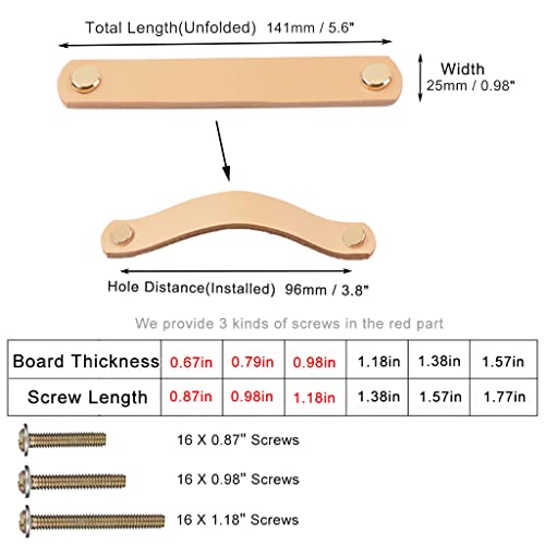 ESreake yusheng 8 Pack Soft Genuine Leather Drawer Pulls Handle,Wardrobe Cabinets Kitchen Closet Knobs Door Pulls Handles knobs with Screws,Home Decoration, Handmade (5.6" / 141mm, Flesh-Colored) - Image 2