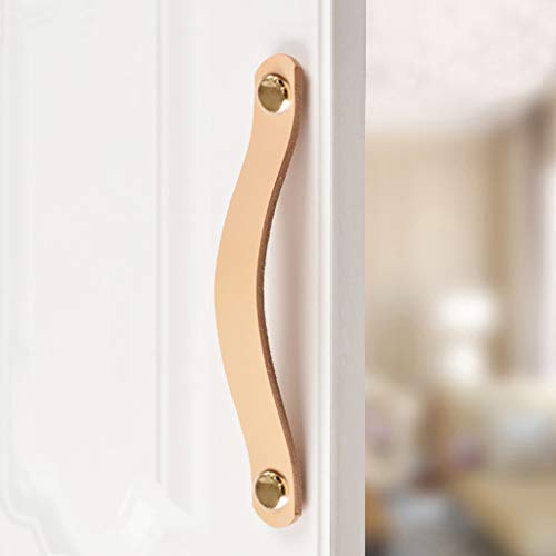 ESreake yusheng 8 Pack Soft Genuine Leather Drawer Pulls Handle,Wardrobe Cabinets Kitchen Closet Knobs Door Pulls Handles knobs with Screws,Home Decoration, Handmade (5.6" / 141mm, Flesh-Colored) - Image 3