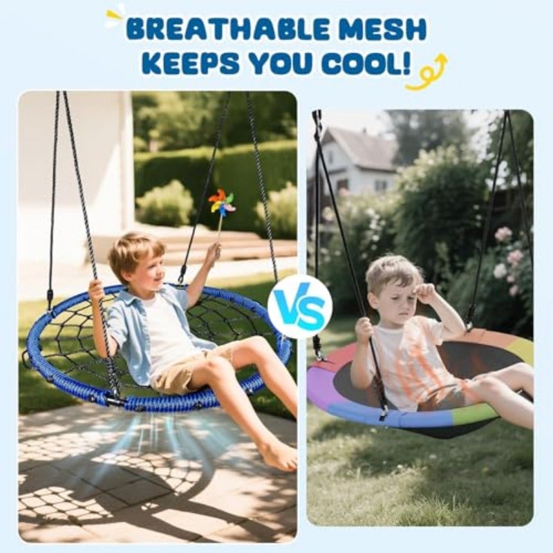40'' Spider Web Tree Swing Round Net Swing Platform Rope Swing Set for Adult Detachable Nylon Rope with Swivel for Outdoor Backyard Max 660 Lbs Extra Safe Steel Frame Blue - Image 2