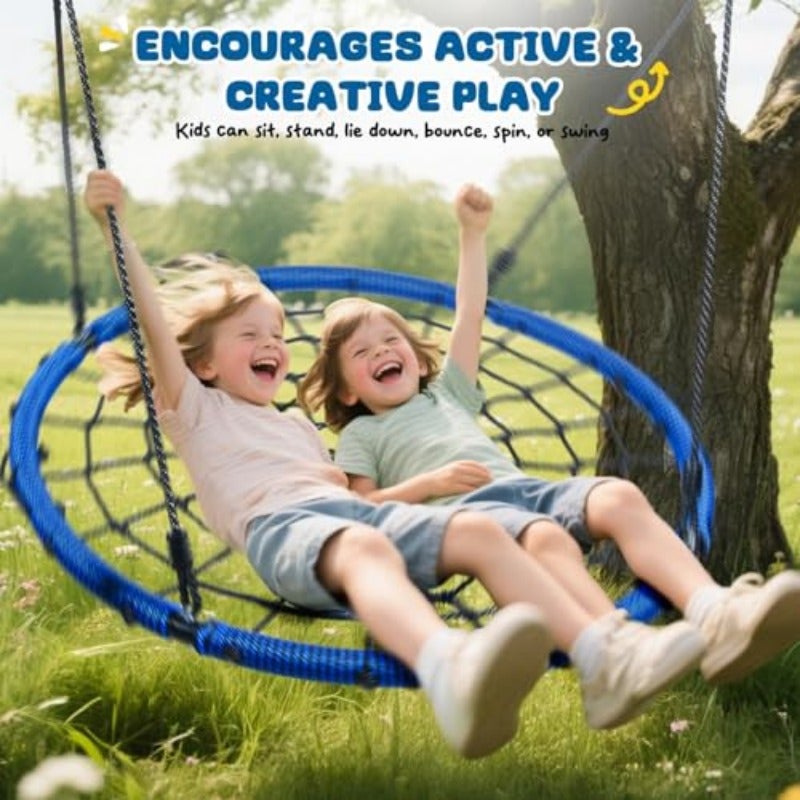 40'' Spider Web Tree Swing Round Net Swing Platform Rope Swing Set for Adult Detachable Nylon Rope with Swivel for Outdoor Backyard Max 660 Lbs Extra Safe Steel Frame Blue - Image 3