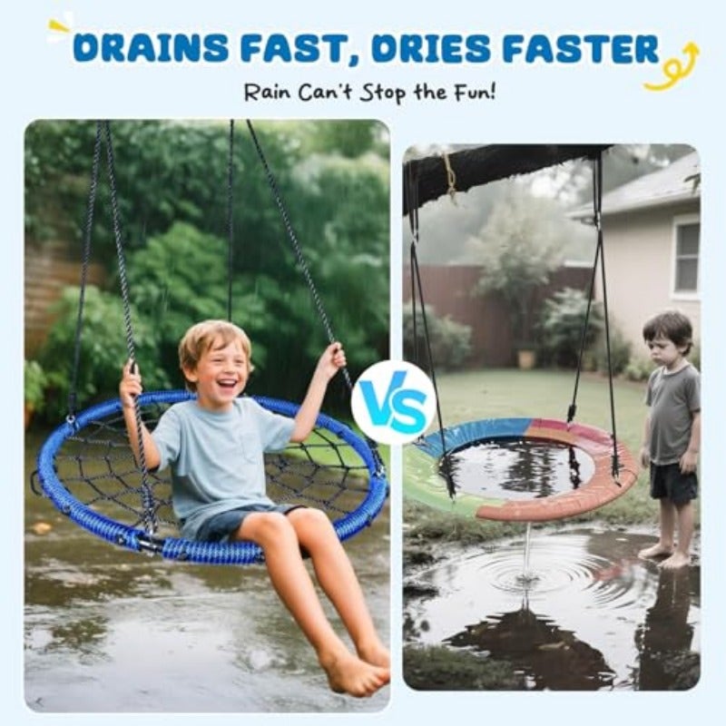 40'' Spider Web Tree Swing Round Net Swing Platform Rope Swing Set for Adult Detachable Nylon Rope with Swivel for Outdoor Backyard Max 660 Lbs Extra Safe Steel Frame Blue - Image 4