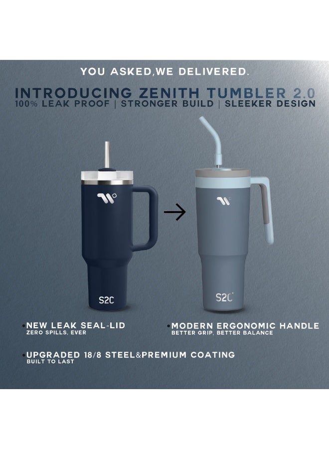 S2C Zenith 2.0 40oz Stainless Steel Tumbler Cup - Insulated for Hot & Cold Drinks, Leak-Proof with Straw & Handle, Ideal for Travel & Office - Image 4