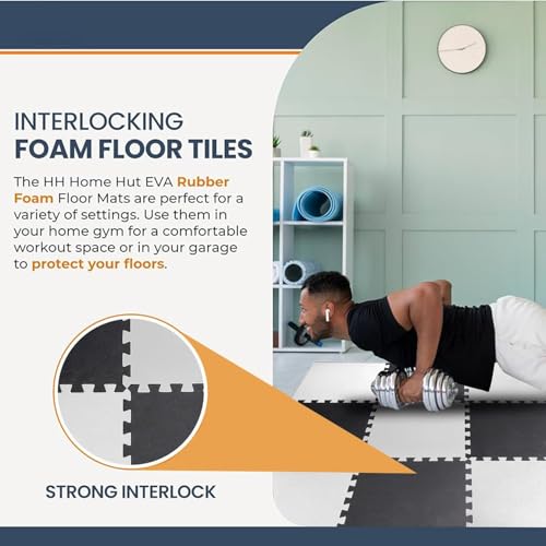 EASY HOME Gym Mats for Floor for Home and Living Room, Interlocking Rubber Floor Gym Mat for Workout at Home, Super Absorbent EVA Foam Workout Mat- 60x60cm - 12mm, Black & Grey (4 Tiles - 16Sqft) - Image 4