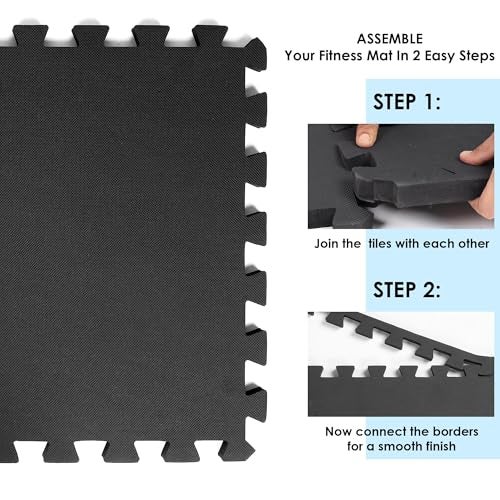 EASY HOME Gym Mats for Floor for Home and Living Room, Interlocking Rubber Floor Gym Mat for Workout at Home, Super Absorbent EVA Foam Workout Mat- 60x60cm - 12mm, Black & Grey (4 Tiles - 16Sqft) - Image 2
