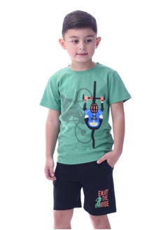 Kids Boys set Comfortable 2-Piece T-Shirt & Shorts Set (2-8 Years)Green & Black