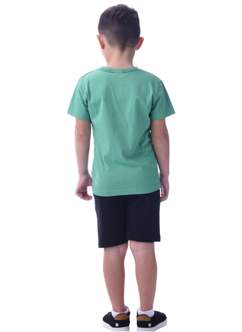 victor and jane - Kids Boys set Comfortable 2-Piece T-Shirt & Shorts Set (2-8 Years)Green & Black - Image 1