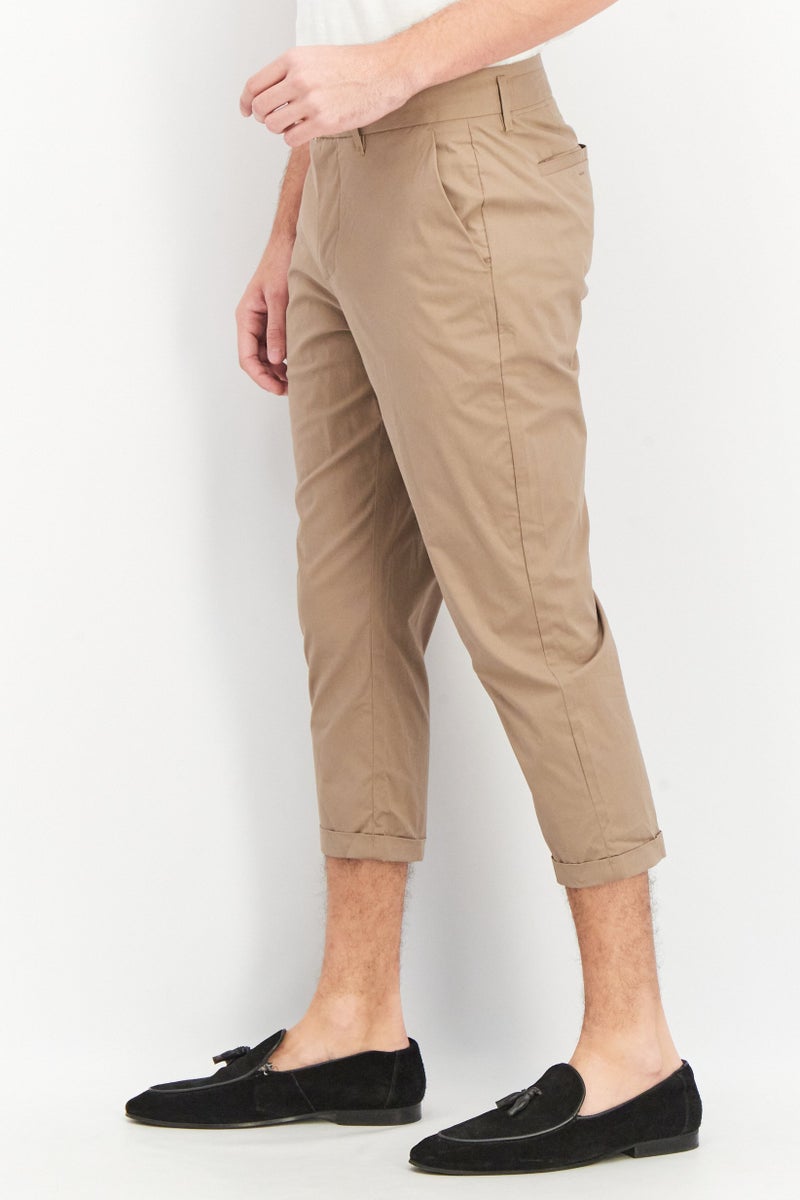 SELECTED Men Carrot Fit Crop Solid Dress Pants, Khaki - Image 3