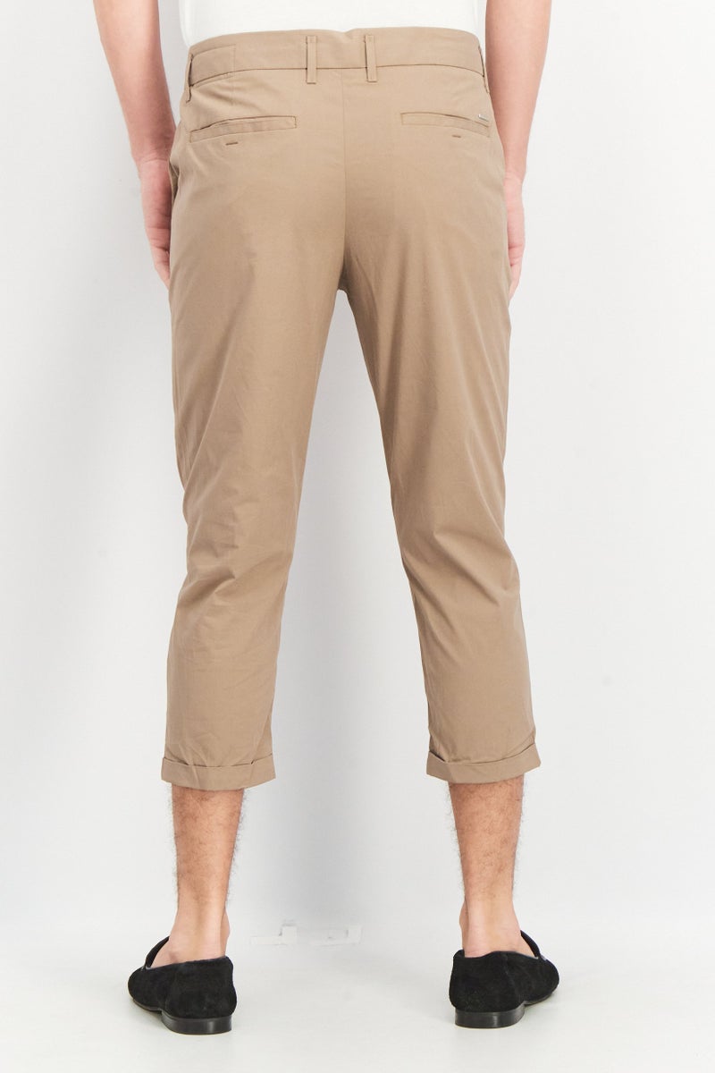SELECTED Men Carrot Fit Crop Solid Dress Pants, Khaki - Image 2