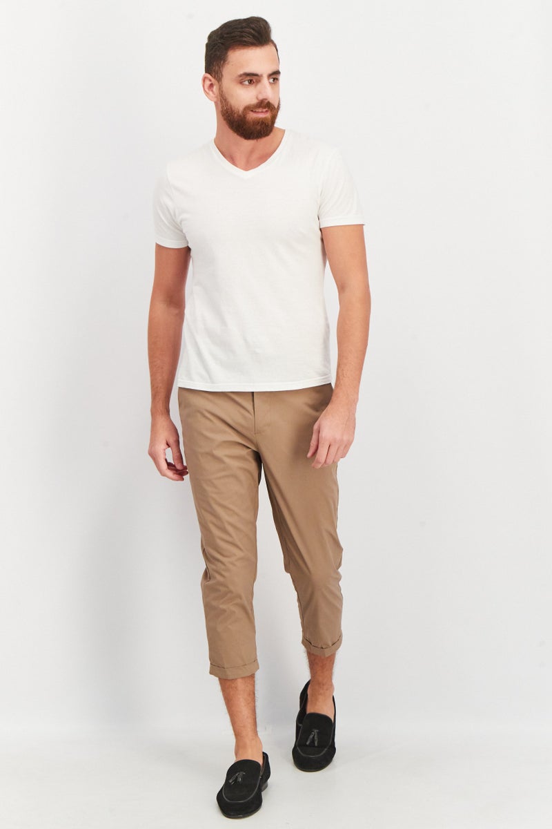 SELECTED Men Carrot Fit Crop Solid Dress Pants, Khaki - Image 4