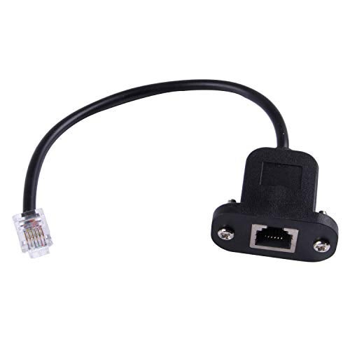 Suamdoen RJ12 6p6c Female to Male Telephone Panel Mount LAN Network Ethernet Extension Cable 15cm - Image 1