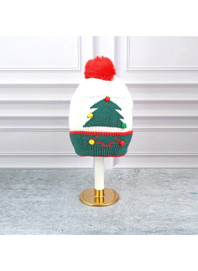 LITTLE SURPRISE BOX White Xmas Tree Christmas Themed Woolen Winter Cap Beanie For Kids