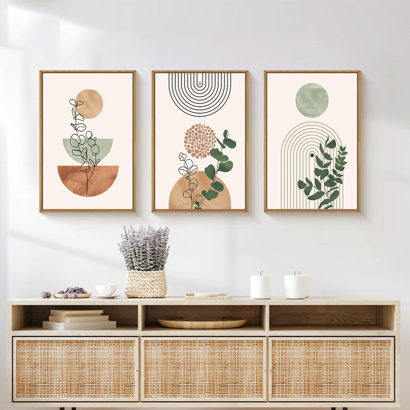 Ausril Boho Terracotta Green Framed Canvas Wall Art Set, Abstract Bohemian Wall Decor, Mid Century Modern Geometric Wall Painting, Neutral Botanical Art Print Living Room, Bedroom, Office 16"x24"x3 - Image 5