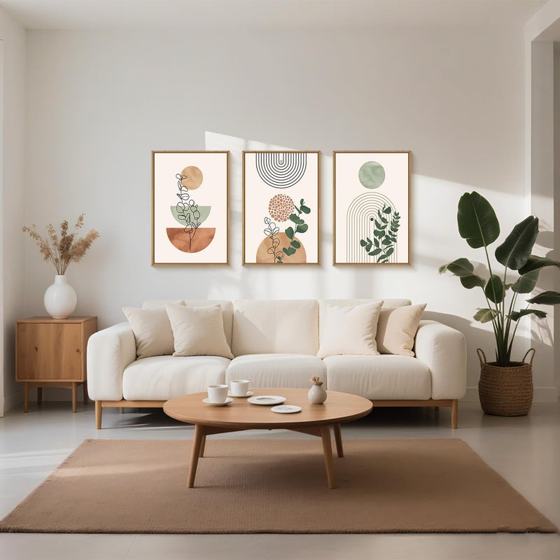 Ausril Boho Terracotta Green Framed Canvas Wall Art Set, Abstract Bohemian Wall Decor, Mid Century Modern Geometric Wall Painting, Neutral Botanical Art Print Living Room, Bedroom, Office 16"x24"x3 - Image 2