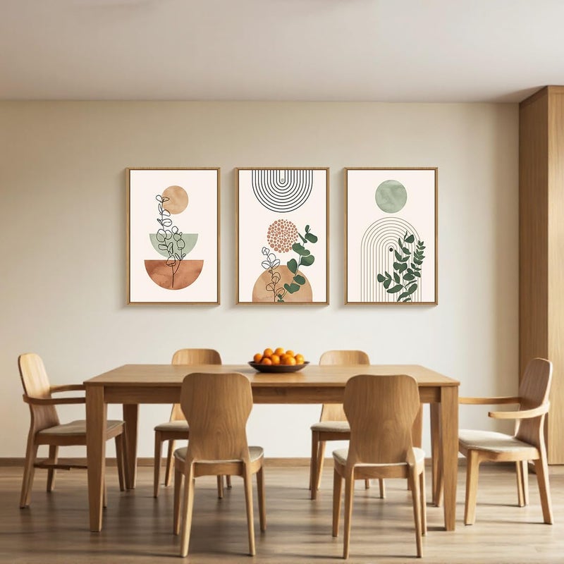 Ausril Boho Terracotta Green Framed Canvas Wall Art Set, Abstract Bohemian Wall Decor, Mid Century Modern Geometric Wall Painting, Neutral Botanical Art Print Living Room, Bedroom, Office 16"x24"x3 - Image 4