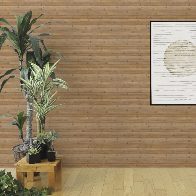 Yun-aeon ورق جدران لاصق من الخيزران مخطط بتصميم خشبي مزيف 17.3'' x 120'' ورق حائط ذاتي اللصق قابل للإزالة لغرفة النوم وغرفة المعيشة - لون كربوني مضغوط - Image 3