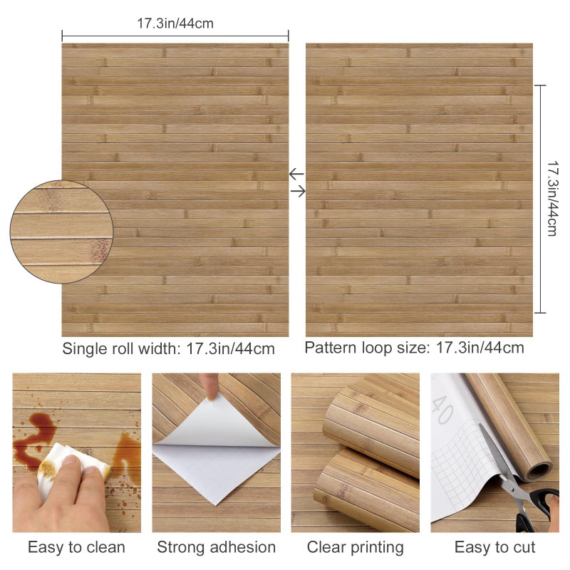 Yun-aeon ورق جدران لاصق من الخيزران مخطط بتصميم خشبي مزيف 17.3'' x 120'' ورق حائط ذاتي اللصق قابل للإزالة لغرفة النوم وغرفة المعيشة - لون كربوني مضغوط - Image 5